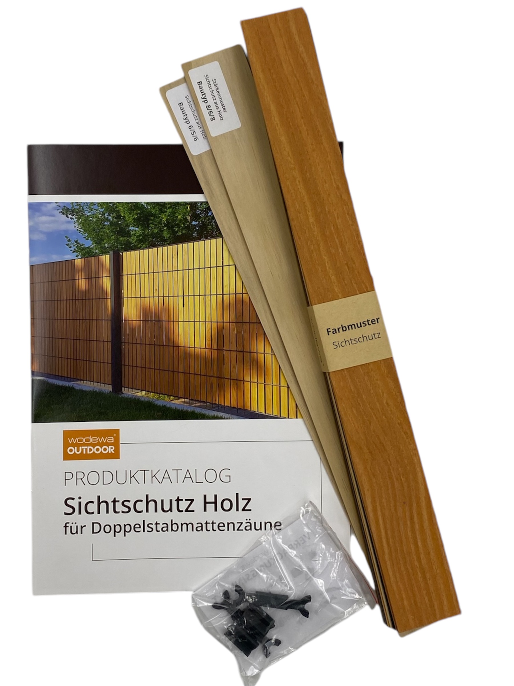 Musterbox Sichtschutz aus Holz für Doppelstabmatten